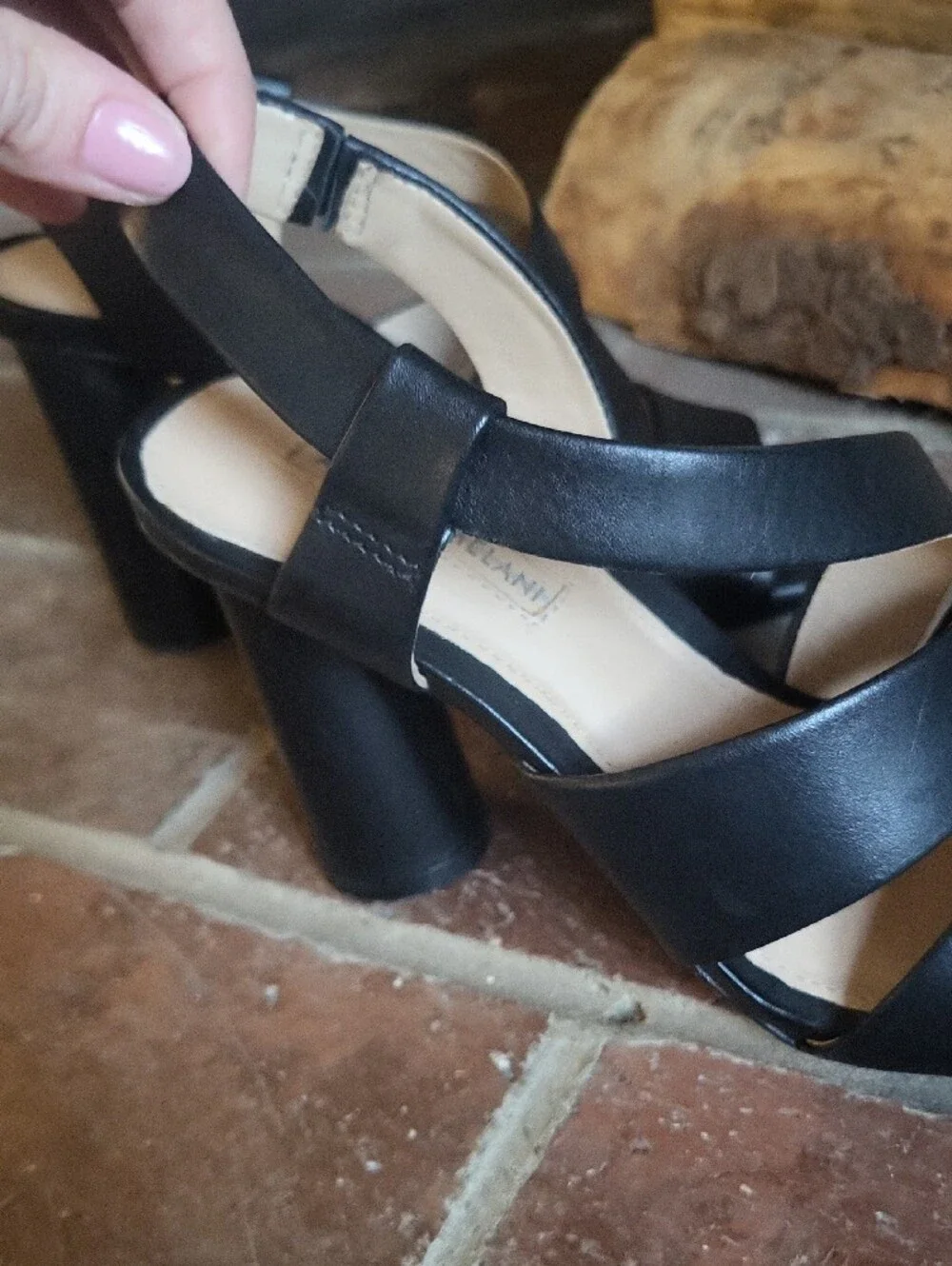 ANTONIO MELANI Black Strappy Block Heel Sandals